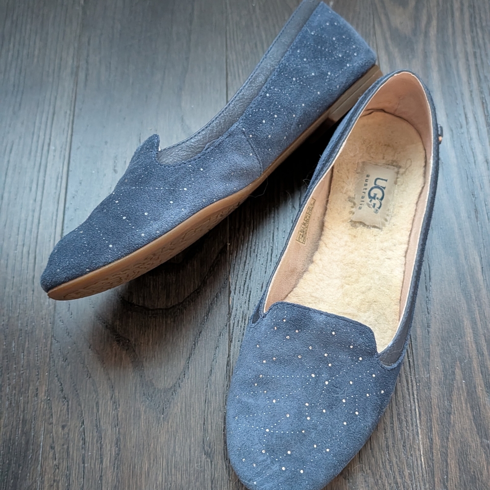 UGG Bentlie Constellation Flat - Navy Suede w/ Swarovski Crystals - Size 7 - Box